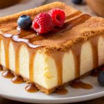 A decadent churro cheesecake topped with cinnamon-sugar mixture and drizzled with melted butter.